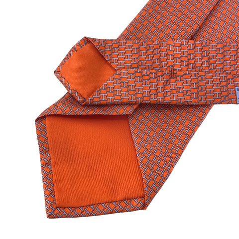 【中古】 HERMES エルメス H柄 ネクタイ オレンジ 23034537 NT 【中古】 HERMES エルメス H柄 ネクタイ オレンジ 23034537 NT