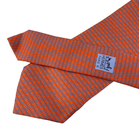 【中古】 HERMES エルメス H柄 ネクタイ オレンジ 23034537 NT 【中古】 HERMES エルメス H柄 ネクタイ オレンジ 23034537 NT