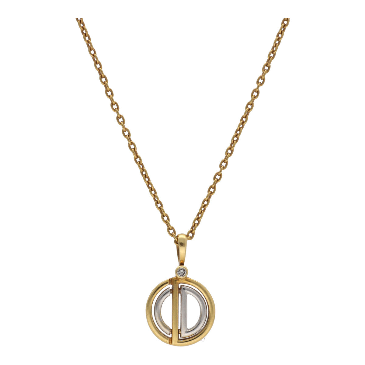 【中古】 Christian Dior クリスチャン・ディオール CDロゴ ネックレス K18 YG WG ゴールド ペンダント 22011381DS