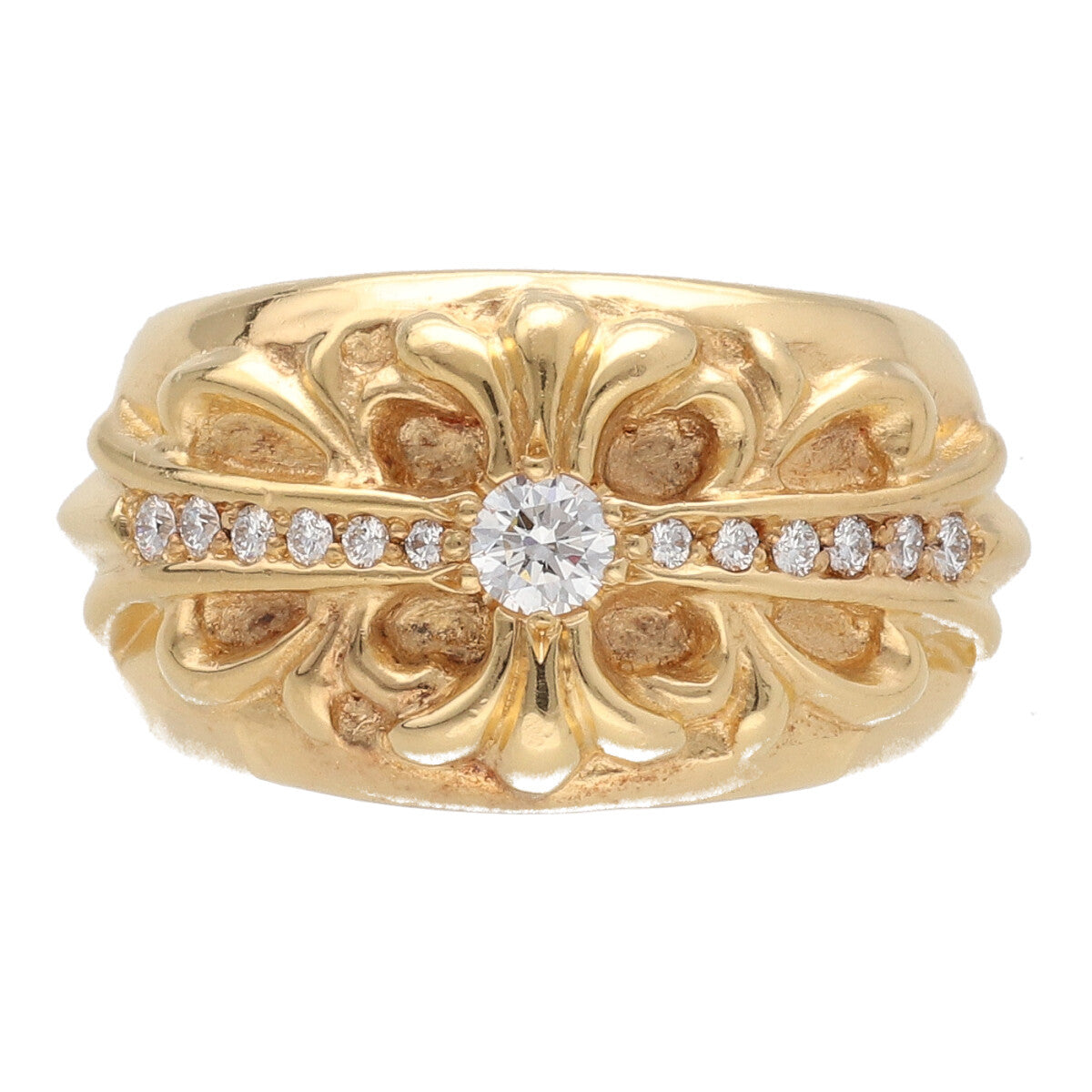 【中古】 CHROME HEARTS クロムハーツ フローラルクロスリング 22K パヴェダイヤ 指輪 アクセサリー ジュエリー メンズ 22022578 AO
