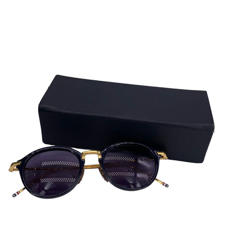 【中古】 THOM BROWNE トム ブラウン サングラス  TB-011-F-T 49サイズ 金縁 ネイビー ケース付き 生産終了 22031519 MK