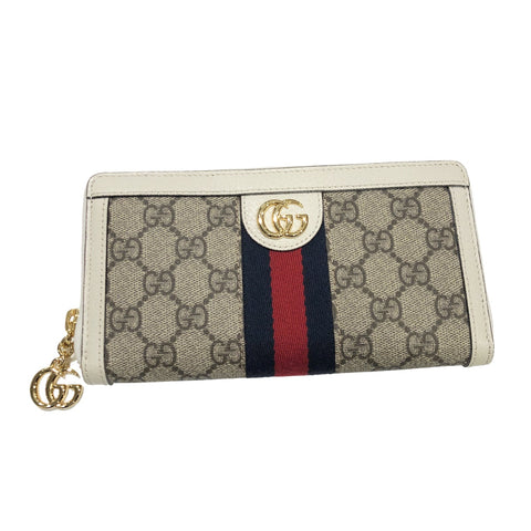 【中古】 GUCCI グッチ   オフィディア ウェブ ストライプ ウォレット ホワイト 523154 レディース長財布 22032610 HO