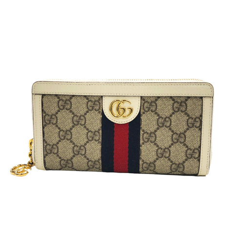 【中古】 GUCCI グッチ   オフィディア ウェブ ストライプ ウォレット ホワイト 523154 レディース長財布 22032610 HO