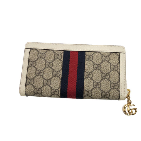 【中古】 GUCCI グッチ   オフィディア ウェブ ストライプ ウォレット ホワイト 523154 レディース長財布 22032610 HO