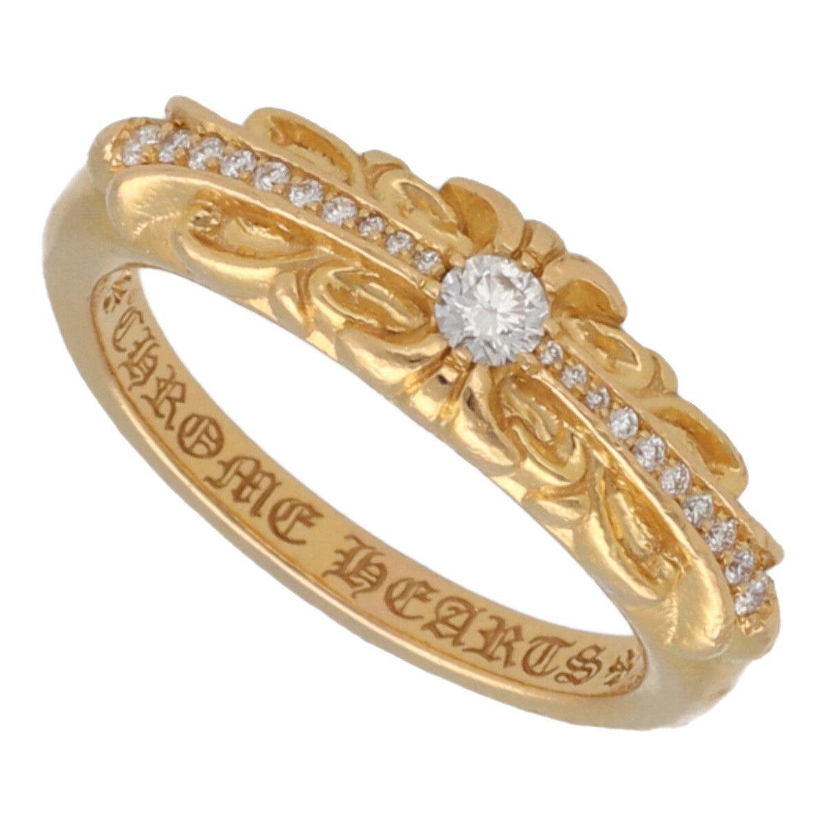 【中古】 CHROME HEARTS クロムハーツ ベイビー クラシック フローラルクロス リング 13.5号 22K ゴールド ダイヤモンド パヴェ 指輪 22038664 RS