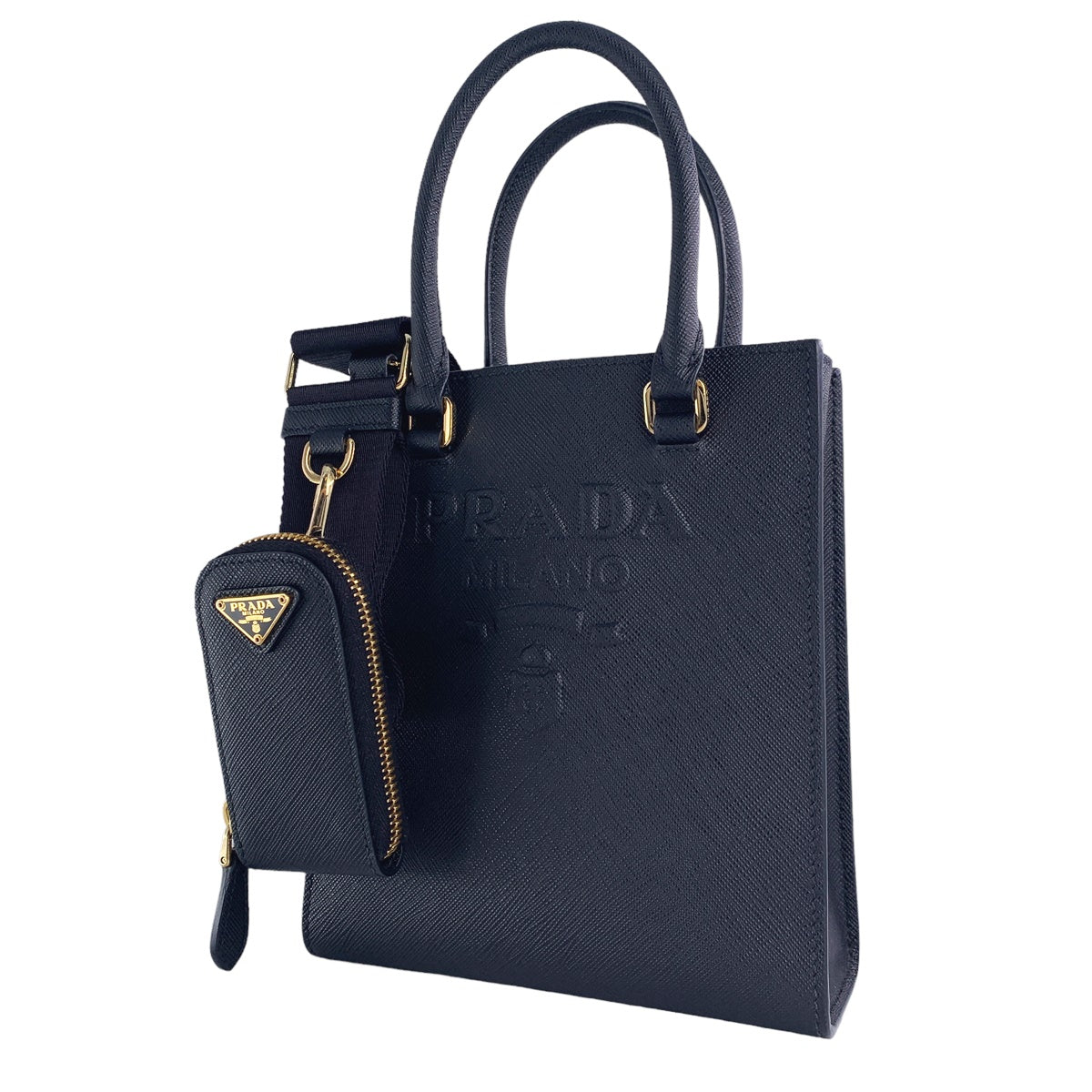 【中古】 PRADA プラダ  サフィアーノレザー ハンドバッグ ブラック ショルダーバッグ ２WAY メンズ レディース 23007357 DS