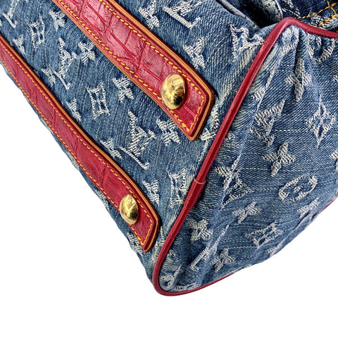 【中古】 LOUIS VUITTON ルイ・ヴィトン ネオ・スピーディ アリゲーター ハンドバッグ  M95013 クロコダイル 限定 2015年 デニム モノグラム SP0035 エキゾチック 23008602 AO