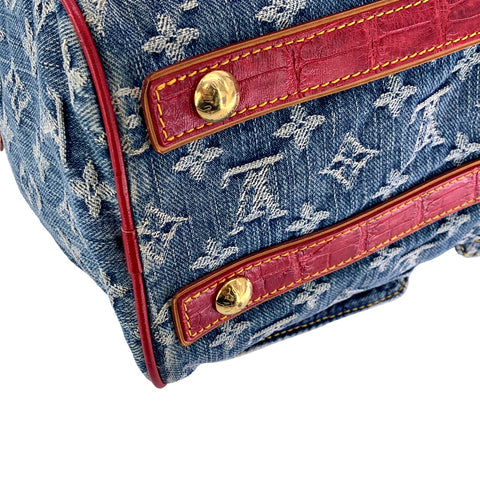 【中古】 LOUIS VUITTON ルイ・ヴィトン ネオ・スピーディ アリゲーター ハンドバッグ  M95013 クロコダイル 限定 2015年 デニム モノグラム SP0035 エキゾチック 23008602 AO