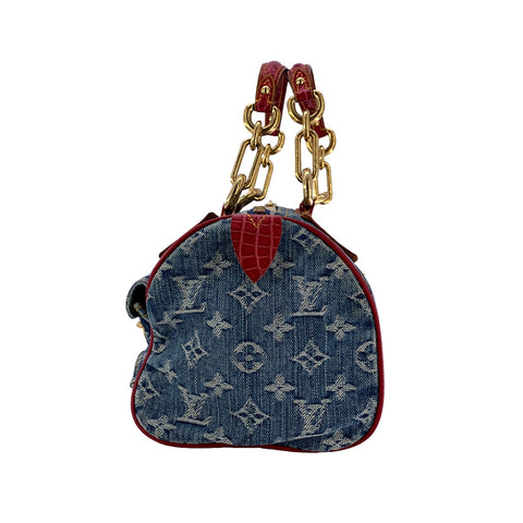 【中古】 LOUIS VUITTON ルイ・ヴィトン ネオ・スピーディ アリゲーター ハンドバッグ  M95013 クロコダイル 限定 2015年 デニム モノグラム SP0035 エキゾチック 23008602 AO