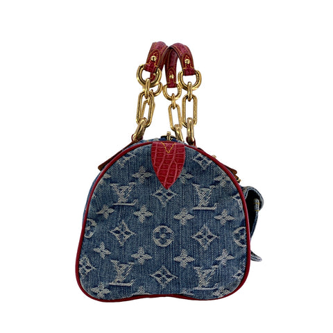【中古】 LOUIS VUITTON ルイ・ヴィトン ネオ・スピーディ アリゲーター ハンドバッグ  M95013 クロコダイル 限定 2015年 デニム モノグラム SP0035 エキゾチック 23008602 AO