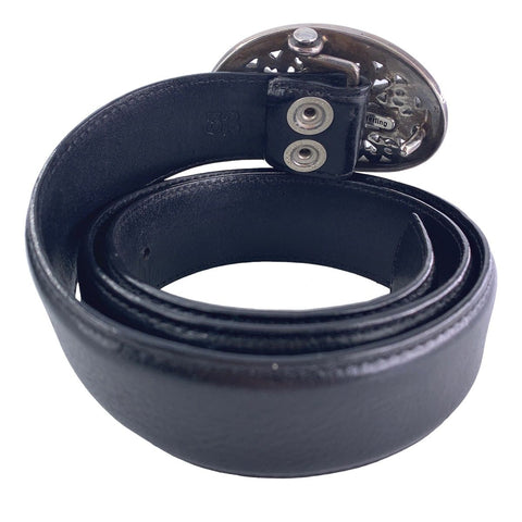 【中古】 CHROME HEARTS クロムハーツ メンズベルト クラシックオーバル クロスバックルベルト 32インチ 全長 約100cm シルバー ブラック 23010669 MY