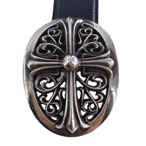 【中古】 CHROME HEARTS クロムハーツ メンズベルト クラシックオーバル クロスバックルベルト 32インチ 全長 約100cm シルバー ブラック 23010669 MY