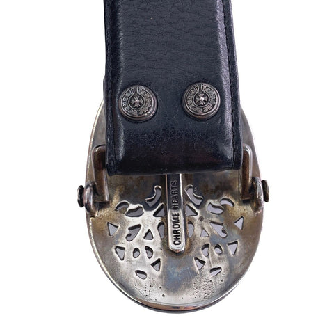 【中古】 CHROME HEARTS クロムハーツ メンズベルト クラシックオーバル クロスバックルベルト 32インチ 全長 約100cm シルバー ブラック 23010669 MY