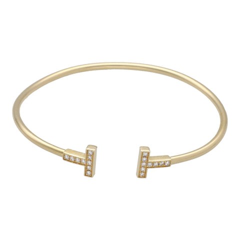 【中古】 Tiffany ＆ Co. ティファニー Tワイヤーブレスレット YG ダイヤモンド ブレスレット 60010754 Au750 ゴールド バングル 23014487 DS