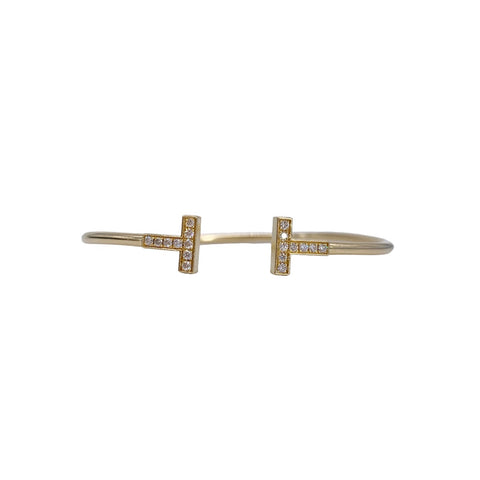【中古】 Tiffany ＆ Co. ティファニー Tワイヤーブレスレット YG ダイヤモンド ブレスレット 60010754 Au750 ゴールド バングル 23014487 DS