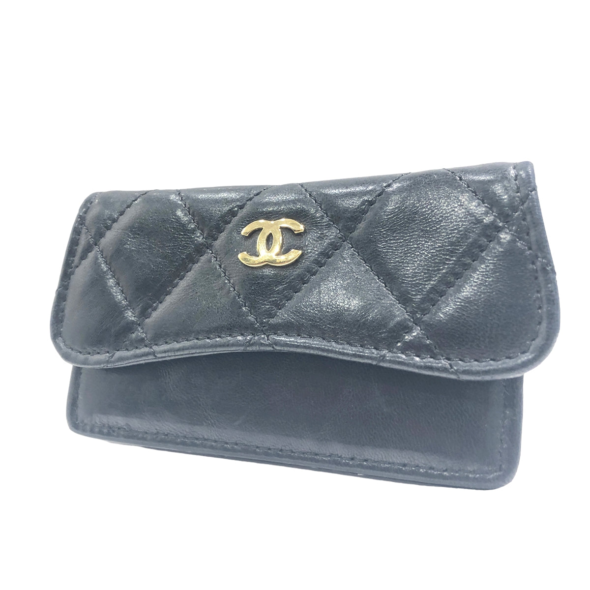 【中古】 CHANEL シャネル カードケース マトラッセ ブラック ゴールド金具 カードケース コインケース 23015114 HO