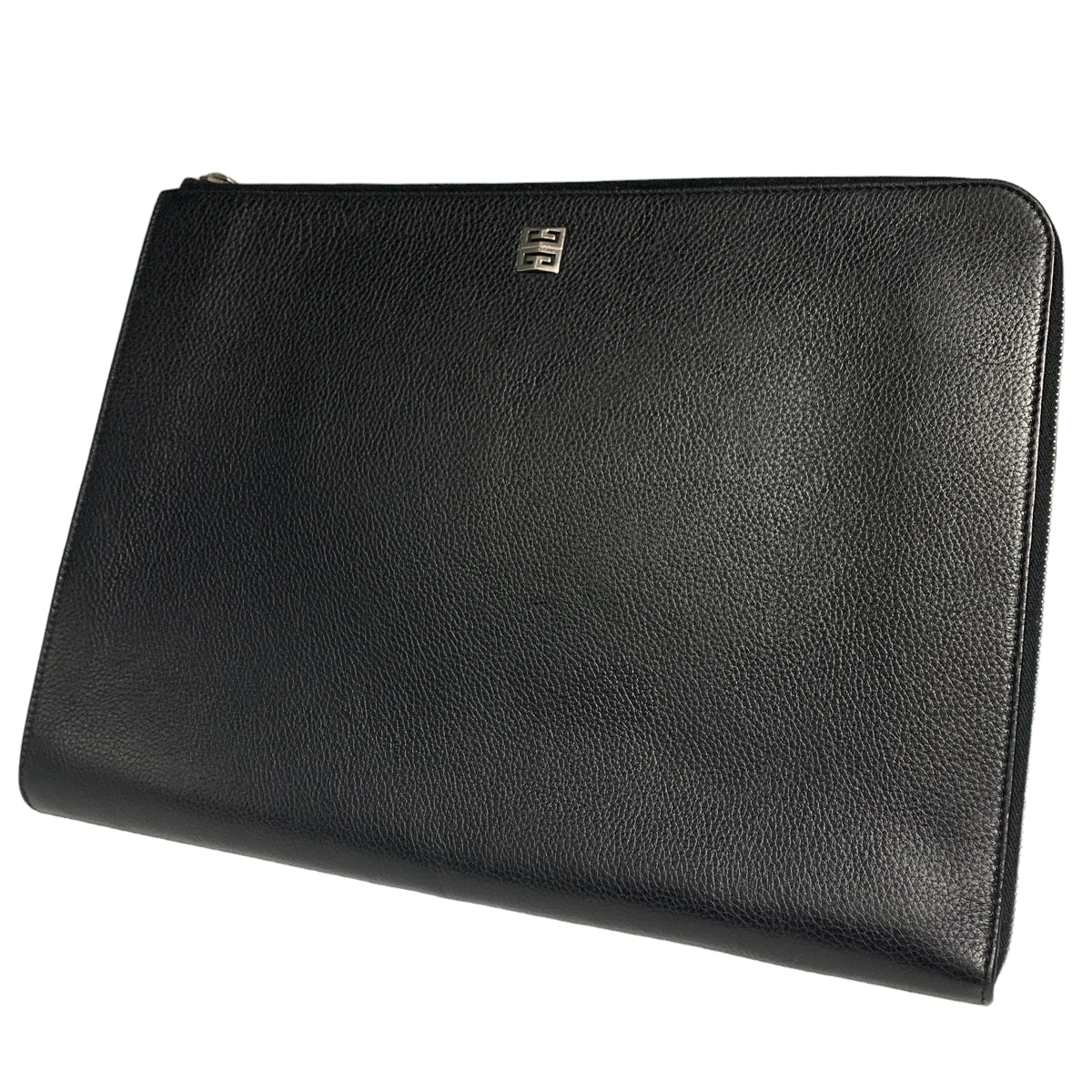 【中古】 Givenchy ジバンシィ  クラッチバッグ BK609ZK18A-001 グレインレザー マチ付きラージポーチ 4G ラウンドジップ 23015647 MK