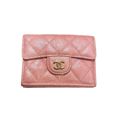 【中古】 CHANEL シャネル  クラシック スモール フラップ キャビアスキン ウォレット ラメ/ピンク GD金具 レディース 三つ折り財布 AP0230 23018533 HO