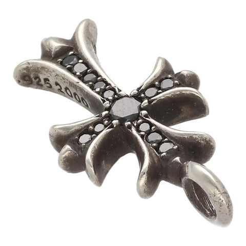 【中古】 CHROME HEARTS クロムハーツ ペンダント タイニーファットクロスチャーム ブラックダイヤモンド パヴェダイヤ PD ネックレス シルバー アクセサリー 23018946 AO