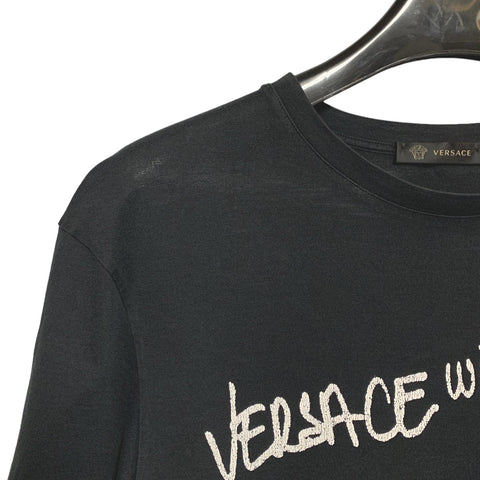 【中古】 VERSACE ヴェルサーチ ロゴプリント 半袖Tシャツ M A81882 A228806 ブラック 黒 トップス カットソー 23025742 RS