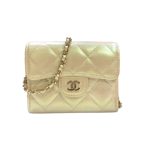 【中古】 CHANEL シャネル  マトラッセ ミニチェーンウォレット AP0238 ホワイト オーロラ  コンパクト財布 ラムスキン レディース 23025851 HO