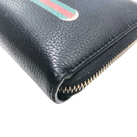 【中古】 GUCCI グッチ  メンズ財布   ラウンドファスナー長財布 プリント 黒 23026693 NT