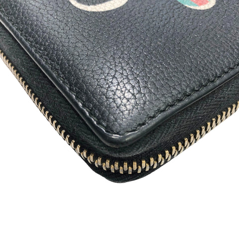 【中古】 GUCCI グッチ  メンズ財布   ラウンドファスナー長財布 プリント 黒 23026693 NT