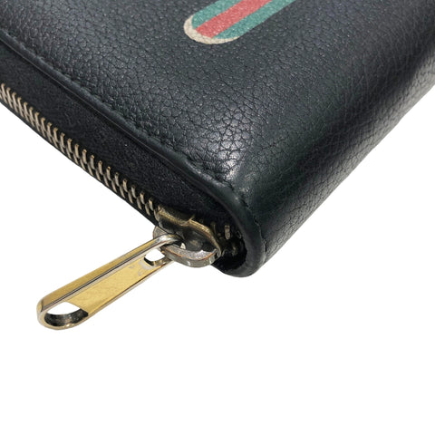 【中古】 GUCCI グッチ  メンズ財布   ラウンドファスナー長財布 プリント 黒 23026693 NT