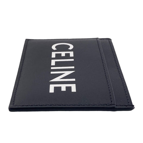 【中古】 CELINE セリーヌ ロゴプリントカードホルダー 黒 カードケース  10B703DMF.38SI レザー 23027144 AS