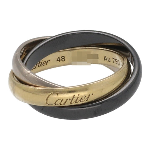 【中古】 Cartier カルティエ クラシックトリニティリング 48 B4235648 K18WG K18YG セラミック ホワイトゴールド イエローゴールド ブラック 3連 指輪 23027289 RS