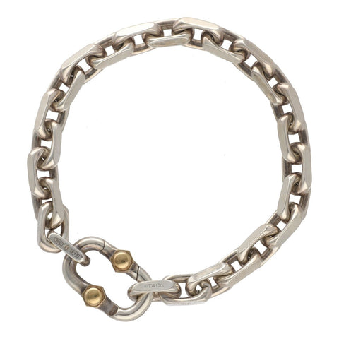 【中古】 Tiffany＆Co. ティファニー メイカーズ ワイド チェーン ブレスレット 66875458 K18 Ag925 ゴールド シルバー 1837 アクセサリー 23032419 RS