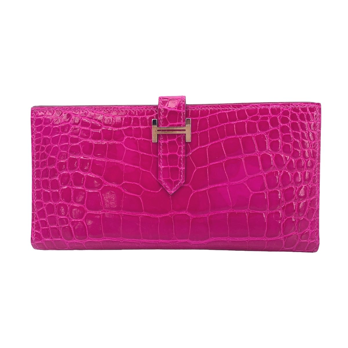 【中古】 HERMES エルメス ベアンスフレ メンズ 財布 アリゲーター 長財布 二つ折り財布 D刻印 クロコダイル パープル 23038019 AO