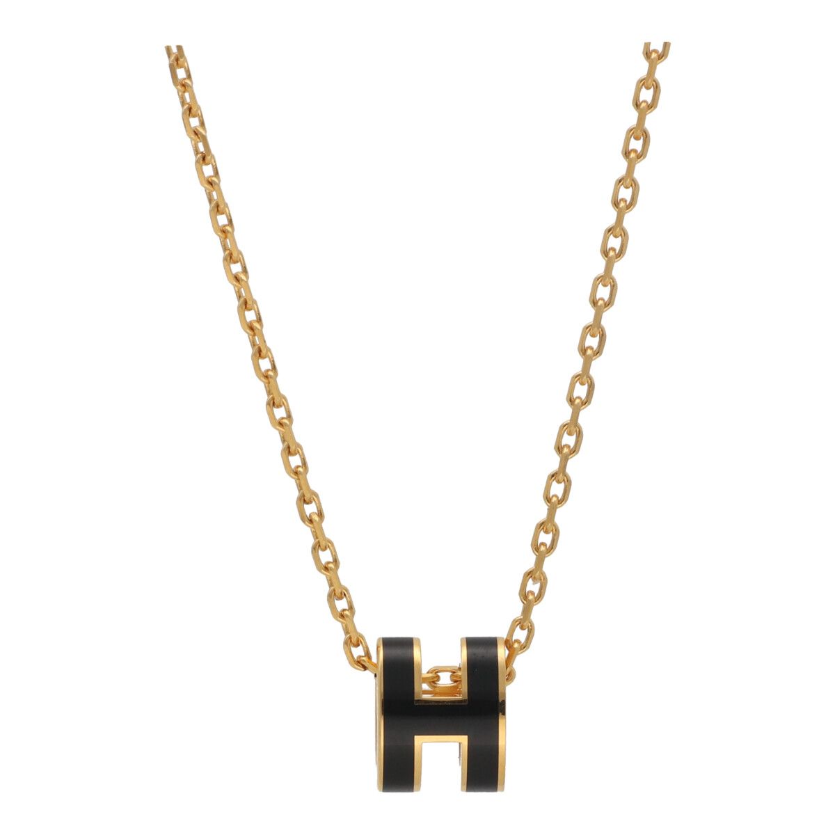 【中古】 HERMES エルメス ポップ アッシュ ミニ ネックレス ゴールド ブラック H ペンダント 23038590 DS