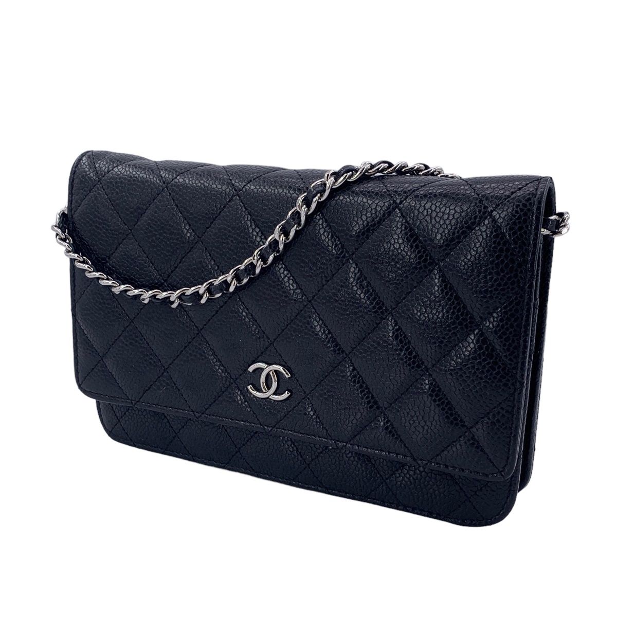 【中古】 CHANEL シャネル  レディース財布 マトラッセ AP0250 ココマーク チェーンウォレット キャビアスキン ブラック 23041543 AK