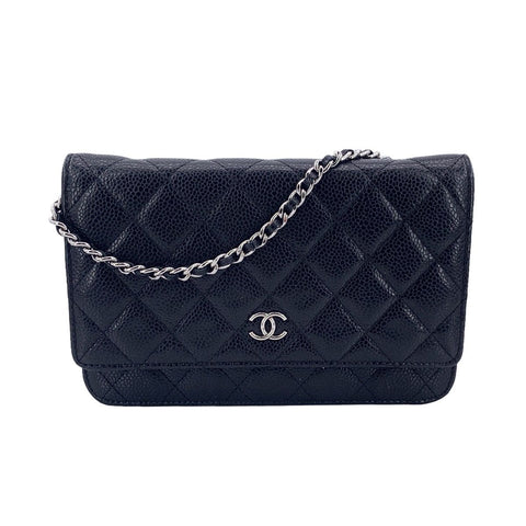 【中古】 CHANEL シャネル  レディース財布 マトラッセ AP0250 ココマーク チェーンウォレット キャビアスキン ブラック 23041543 AK