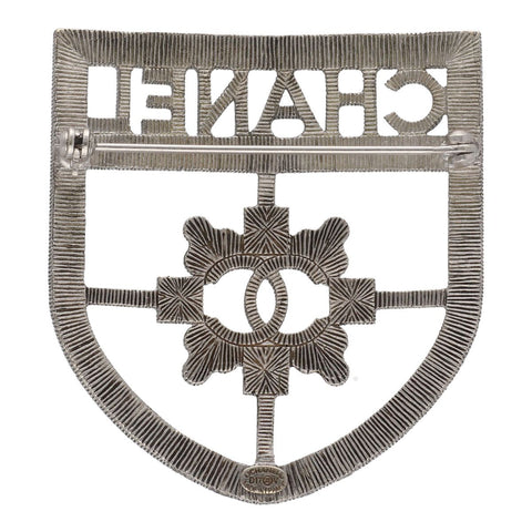 【中古】 CHANEL シャネル エンブレム ラインストーン ブローチ D17V シルバー ロゴ ココマーク シールド アクセサリー 23043601 RS