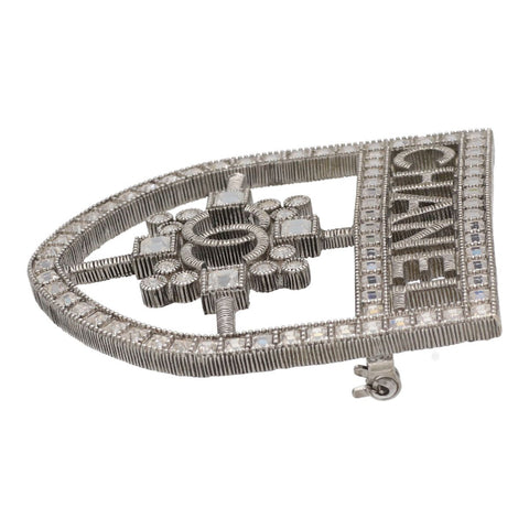 【中古】 CHANEL シャネル エンブレム ラインストーン ブローチ D17V シルバー ロゴ ココマーク シールド アクセサリー 23043601 RS