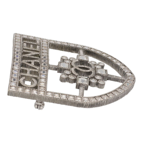 【中古】 CHANEL シャネル エンブレム ラインストーン ブローチ D17V シルバー ロゴ ココマーク シールド アクセサリー 23043601 RS