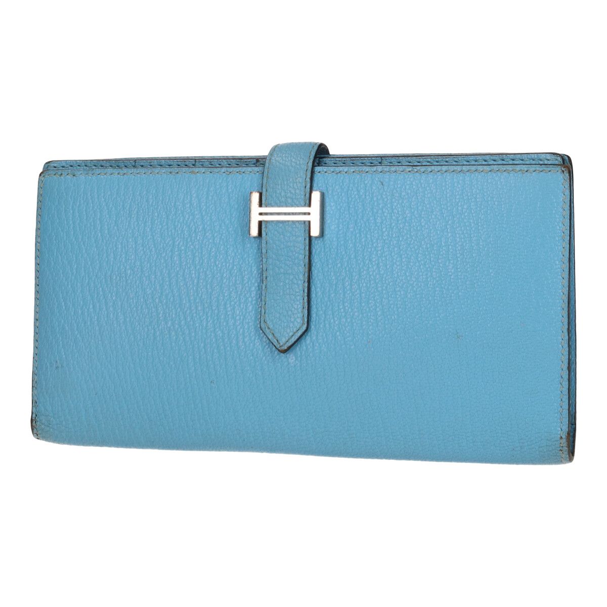 【中古】 HERMES エルメス ベアン スフレ シェーブル・ミゾール セレスト シルバー金具 C刻印 ライトブルー 水色 長財布 二つ折り ウォレット 20035544 RS