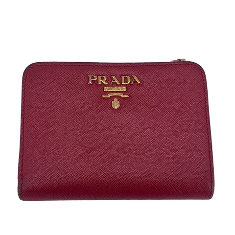 【中古】 PRADA プラダ  レディース財布  1ML018  二つ折り財布 サフィアーノ 赤　レディース  21014646 MK