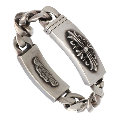 【中古】 CHROME HEARTS クロムハーツ ダブルIDブレスレット フローラルクロス フローラルクロスハート 8リンク バングル シルバー アクセサリー 21033952 AO