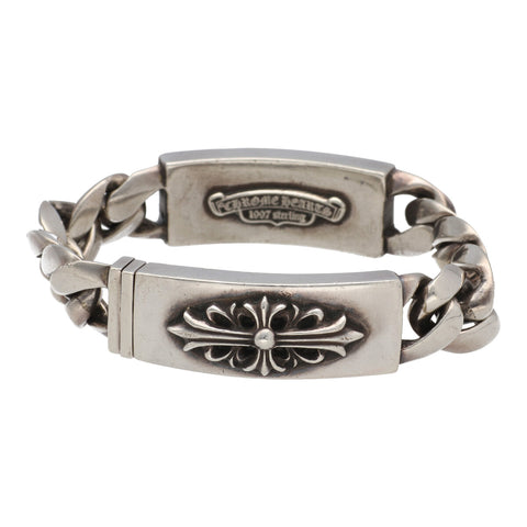 【中古】 CHROME HEARTS クロムハーツ ダブルIDブレスレット フローラルクロス フローラルクロスハート 8リンク バングル シルバー アクセサリー 21033952 AO