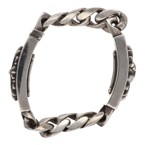 【中古】 CHROME HEARTS クロムハーツ ダブルIDブレスレット フローラルクロス フローラルクロスハート 8リンク バングル シルバー アクセサリー 21033952 AO