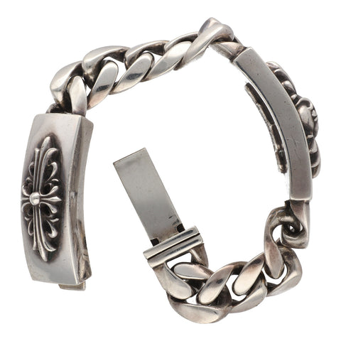 【中古】 CHROME HEARTS クロムハーツ ダブルIDブレスレット フローラルクロス フローラルクロスハート 8リンク バングル シルバー アクセサリー 21033952 AO