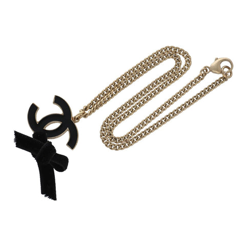 【中古】 CHANEL シャネル ココマークリボン ネックレス ゴールド ブラック ペンダント アクセサリー 21041237DS