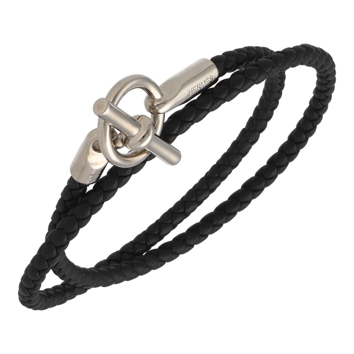 【中古】 HERMES エルメス グレナン2連ブレスレット ドゥブルトゥール ヴォースウィフト レザー ブレイド 黒 ノワール 21047488 MK