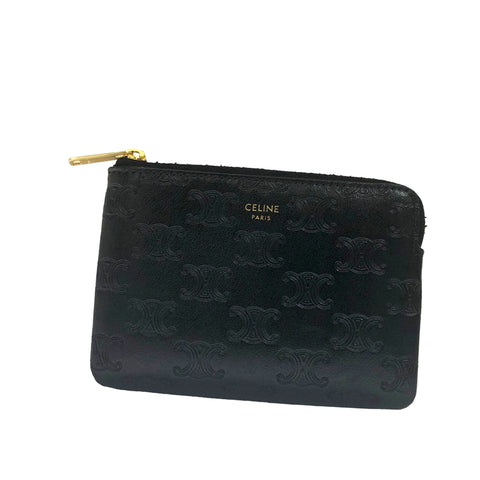 【中古】 CELINE セリーヌ  トリオンフ  フツク付き コインパース  小銭入れ ブラック レザー 10C663 22007723 HO