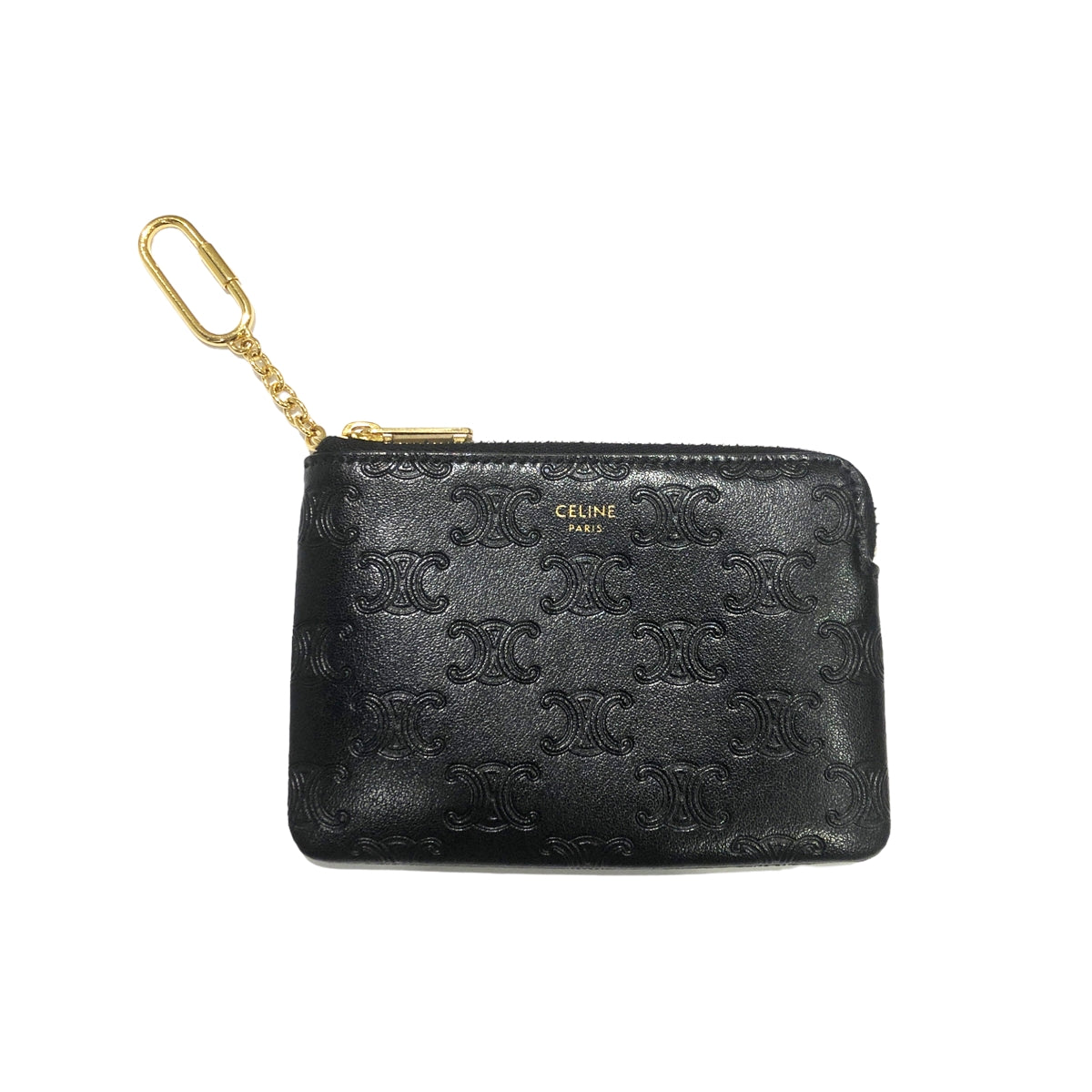 【中古】 CELINE セリーヌ  トリオンフ  フツク付き コインパース  小銭入れ ブラック レザー 10C663 22007723 HO