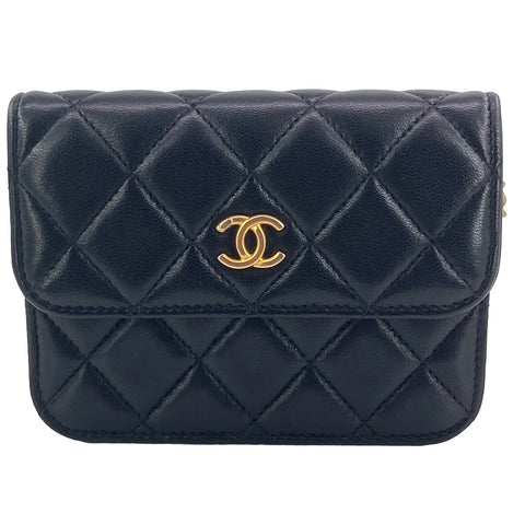 【中古】 CHANEL シャネル マトラッセ ラムスキン ミニチェーンウォレット ボール付 黒 22009491 AS