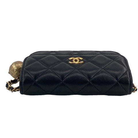 【中古】 CHANEL シャネル マトラッセ ラムスキン ミニチェーンウォレット ボール付 黒 22009491 AS